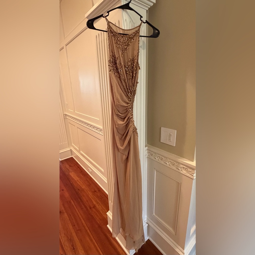 Beaded Taupe Evening Gown